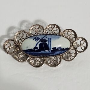 Delfts Silver Filigree Brooch Pin Windmill C Clasp Holland